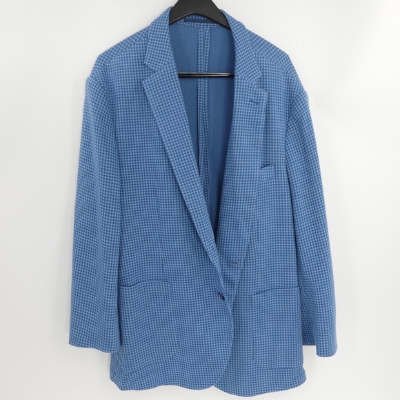 TailorByrd Stretch 2-Button Unstructured‎ Sport Coat Blue Check Men's 48R - Picture 1 of 7